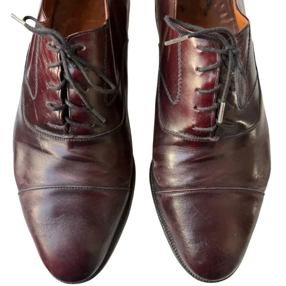Leather Cap Toe Lace Up Oxford Dress Shoe Men’s Size 10 D Bordeaux Made in Italy
